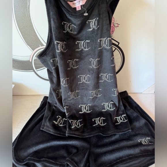 Juicy Couture JC Black Rhinestone Tank & Short Set - Picture 5 of 13
